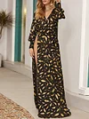 Bronzing Printed Split-Side Long Sleeves Maxi Dresses