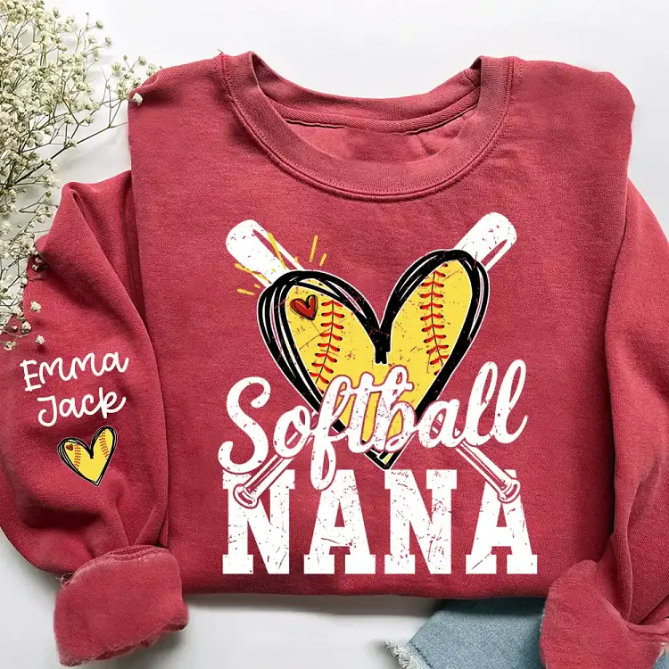 Custom Softball Nana SweatShirt for Game Day, Personalized Grandchildren Names Family Tee