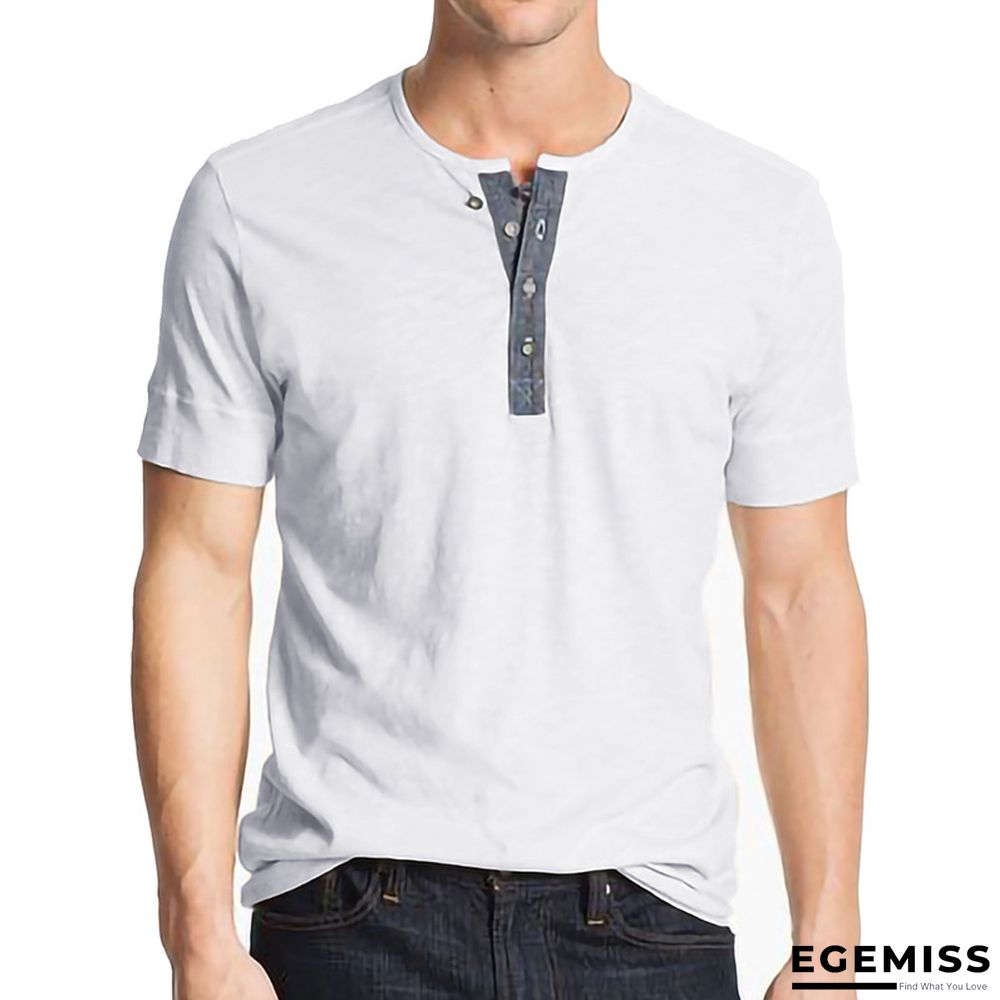 T-shirt with Short Sleeves Henry Shirt Round Neck Cotton T-shirt Men's Clothes | EGEMISS