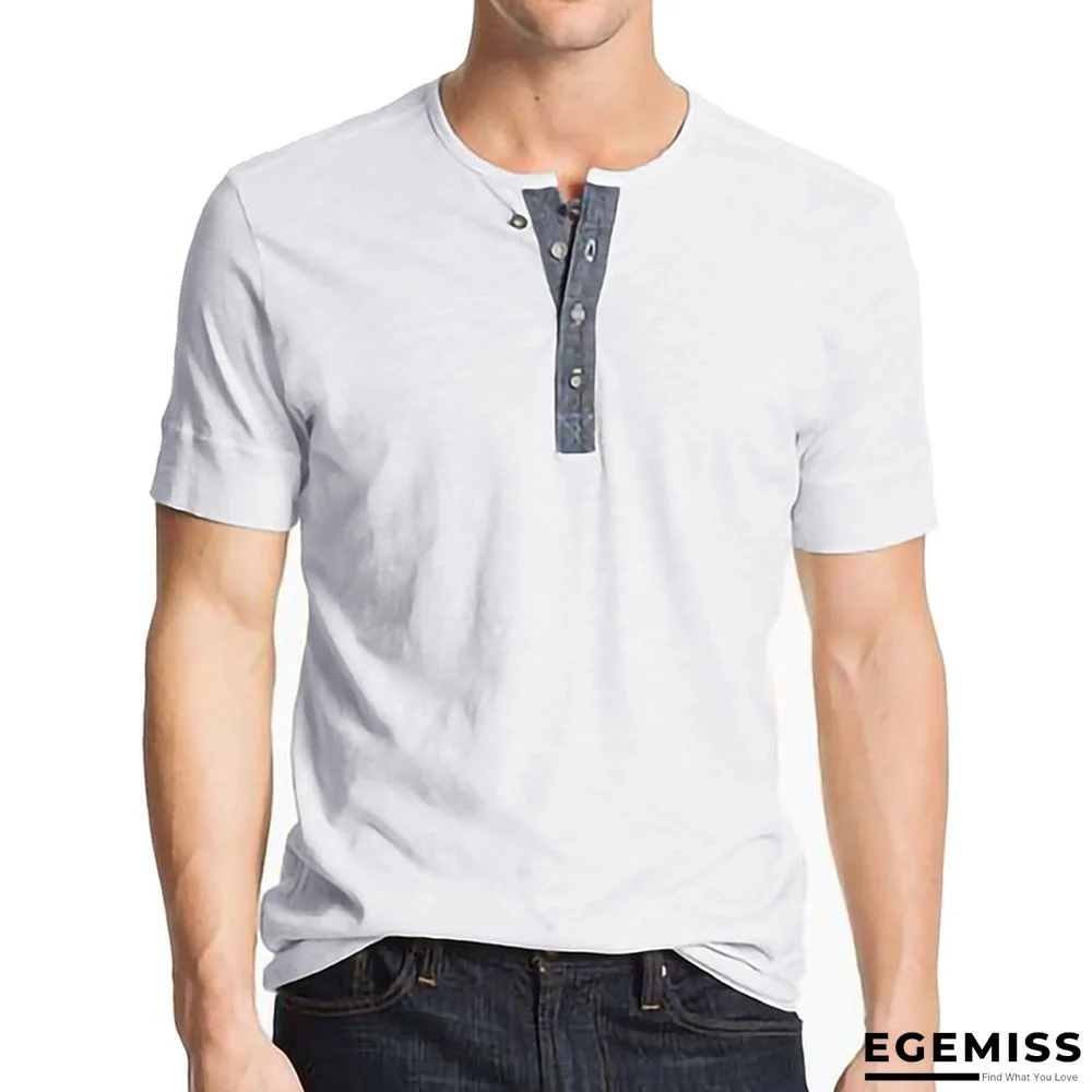 T-shirt with Short Sleeves Henry Shirt Round Neck Cotton T-shirt Men's Clothes | EGEMISS