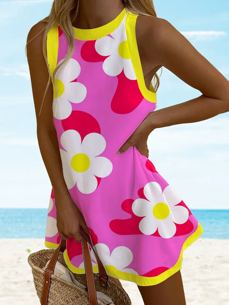 White Flowers On Pink Background Women's Art Print Dress