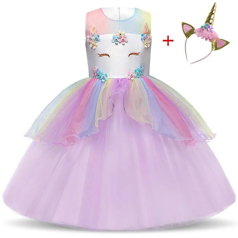 Girls Unicorn Dress Princess Christmas Costume Birthday Party Dress Rainbow New Year Costume Christmas Kids Dresses For Girls