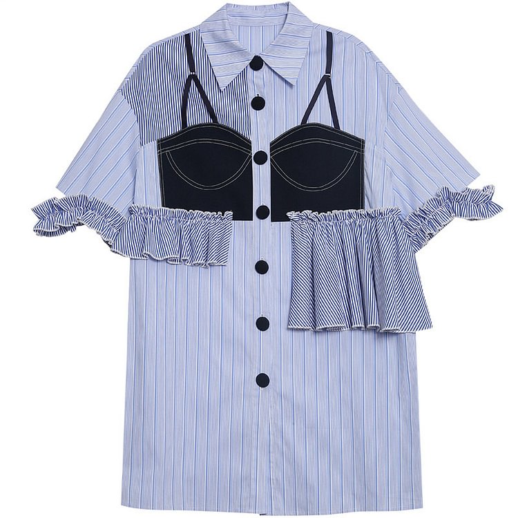 Vintage Colorblock Striped T-Shirt Dress - Modakawa modakawa