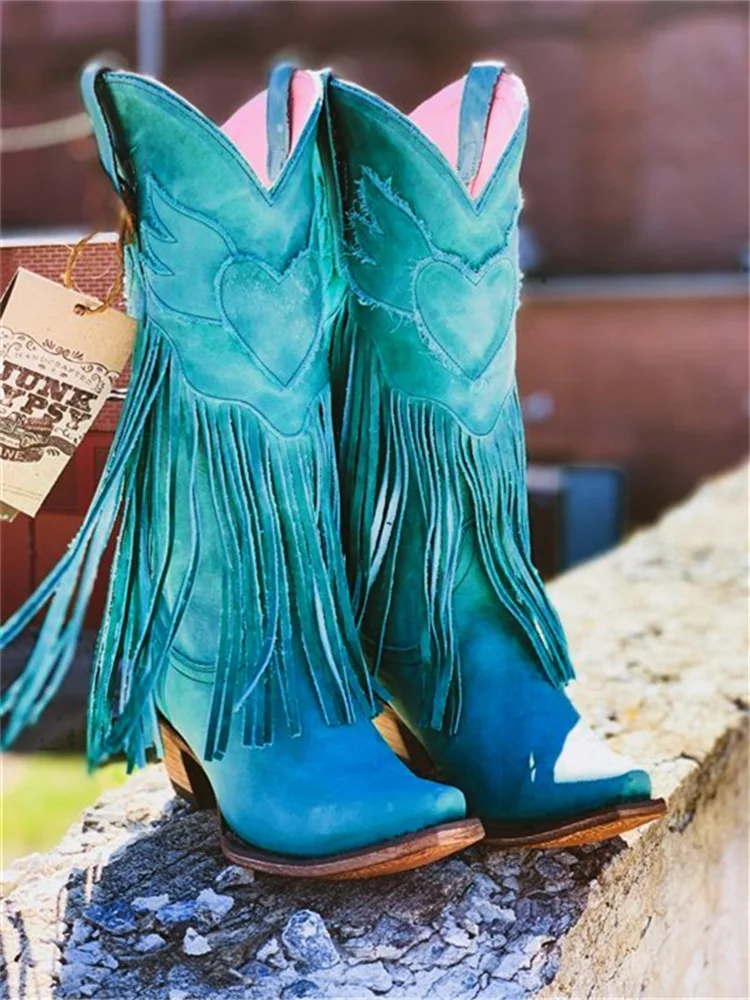 VChics Western Vintage Tassels Cowgirl Boots
