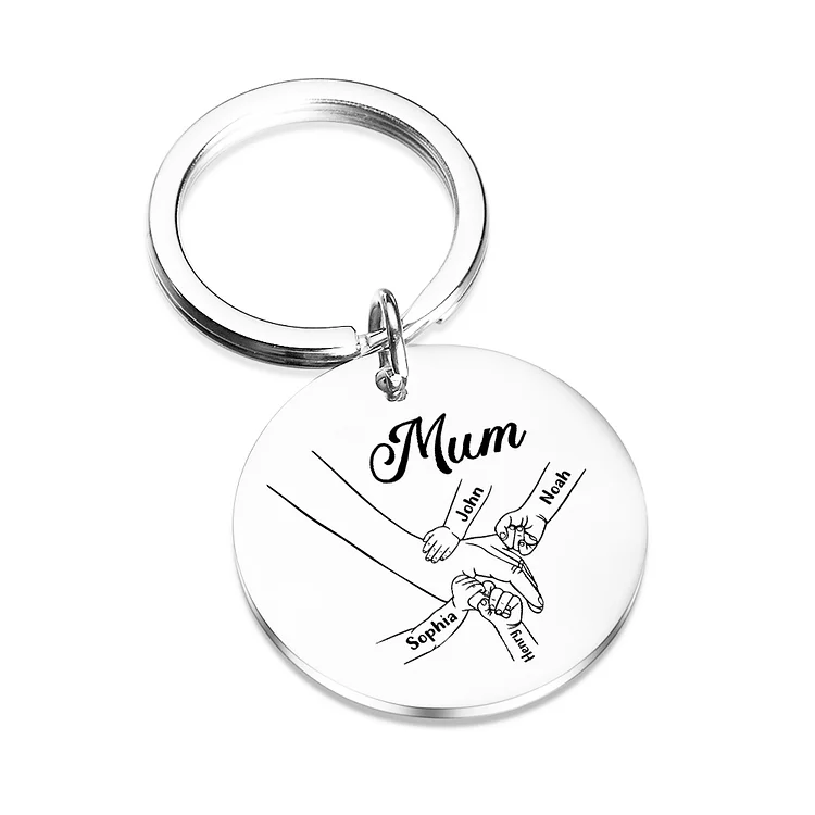 4 Names Personalized Charm Keychain Mum Hooking Engrave Text Special Gift For Mother