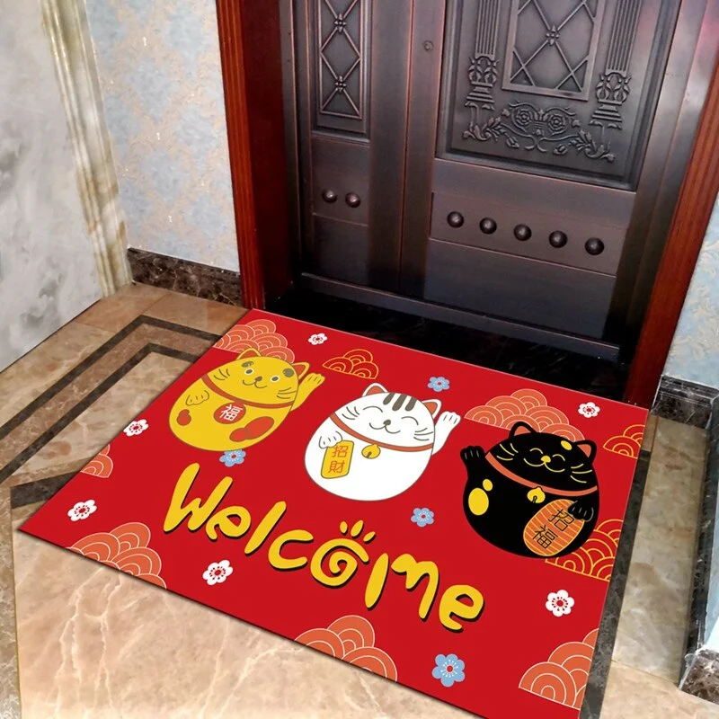 Anti-slip Entrance Doormat for Living Room Welcome Floor Mats Cat Printed Bath Mat Bathroom Carpet New Year Decoration Rugs