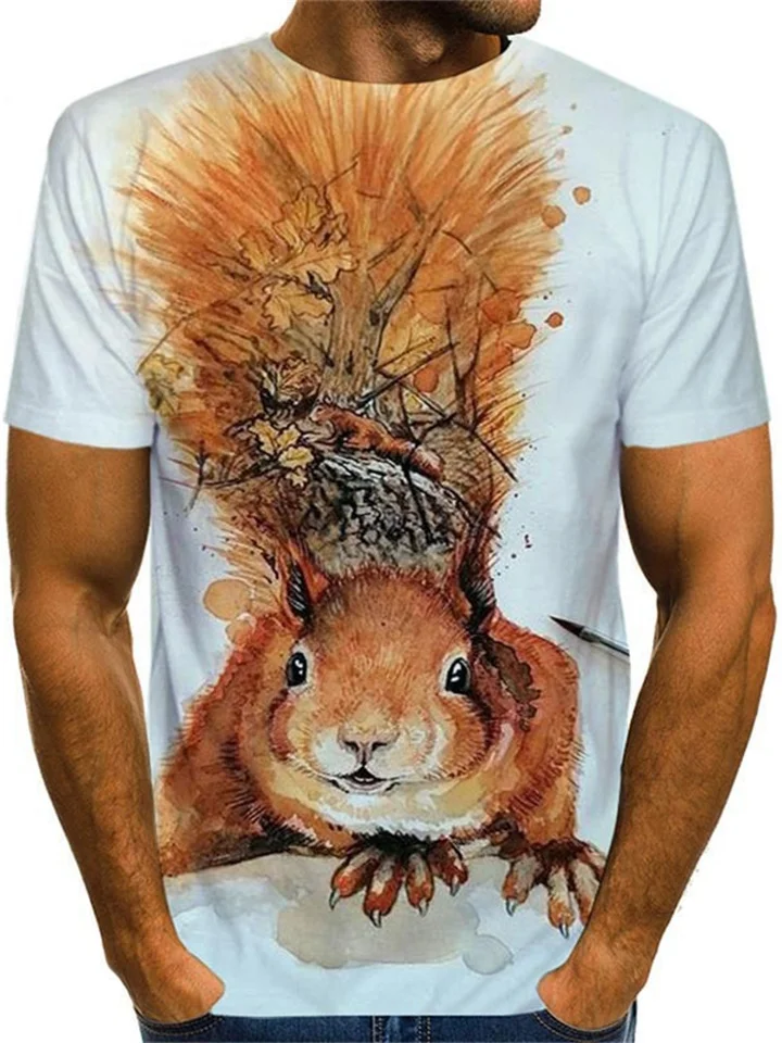 Summer 3D Digital Printing Squirrel Pattern Short Sleeve T-shirt Men's Men's Round Neck Loose T-shirt-JRSEE