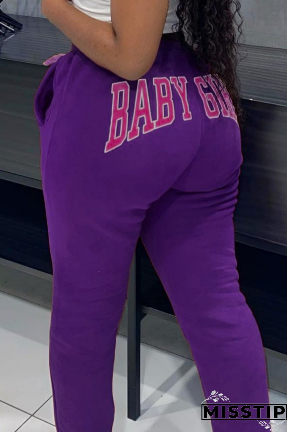 Blue Casual Letter Print Basic Regular High Waist Conventional Positioning Print Trousers