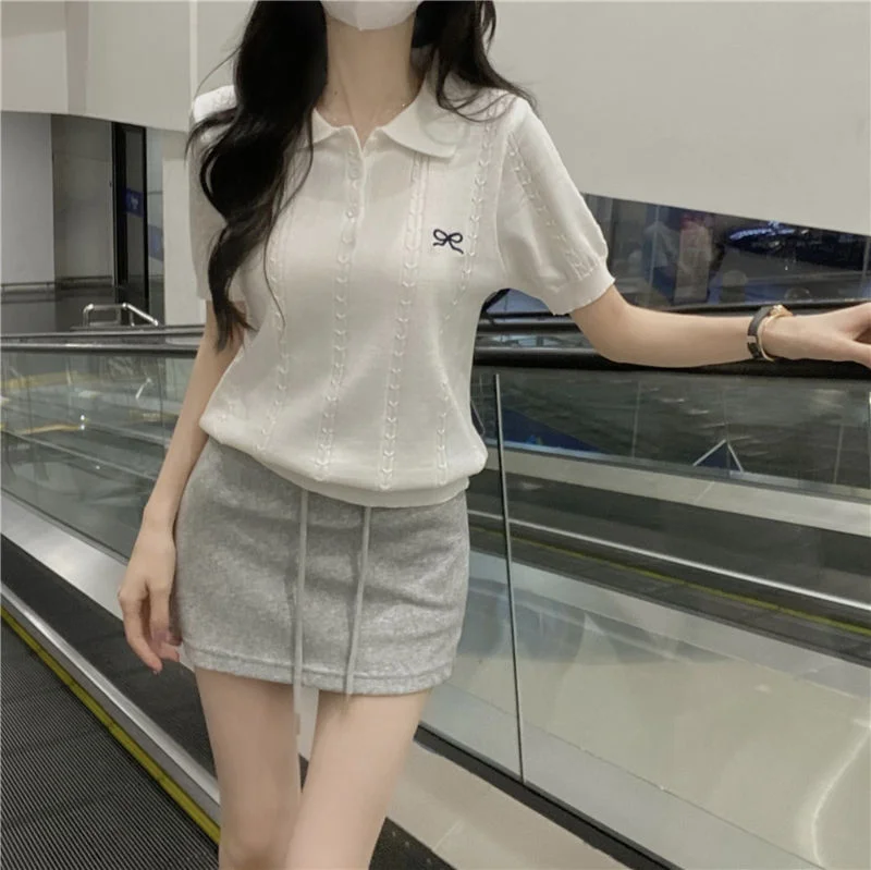Uveng Uveng Of Arts And Arts Summer New Mahua Butterfly Embroidery Small Cicpic Design Sense Knitted Short Sleeve T-Shirt