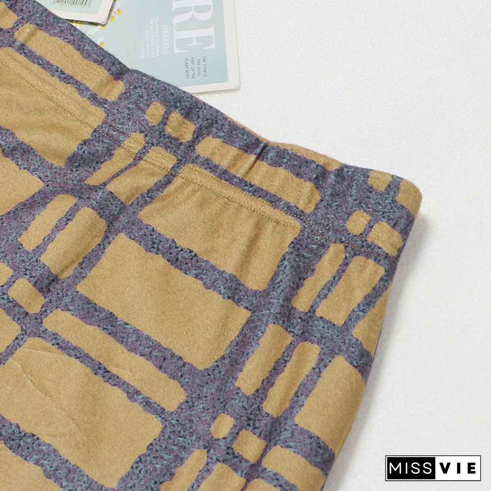 Plaid Long Sleeve Crop Top Bodycon Maxi Skirt Set