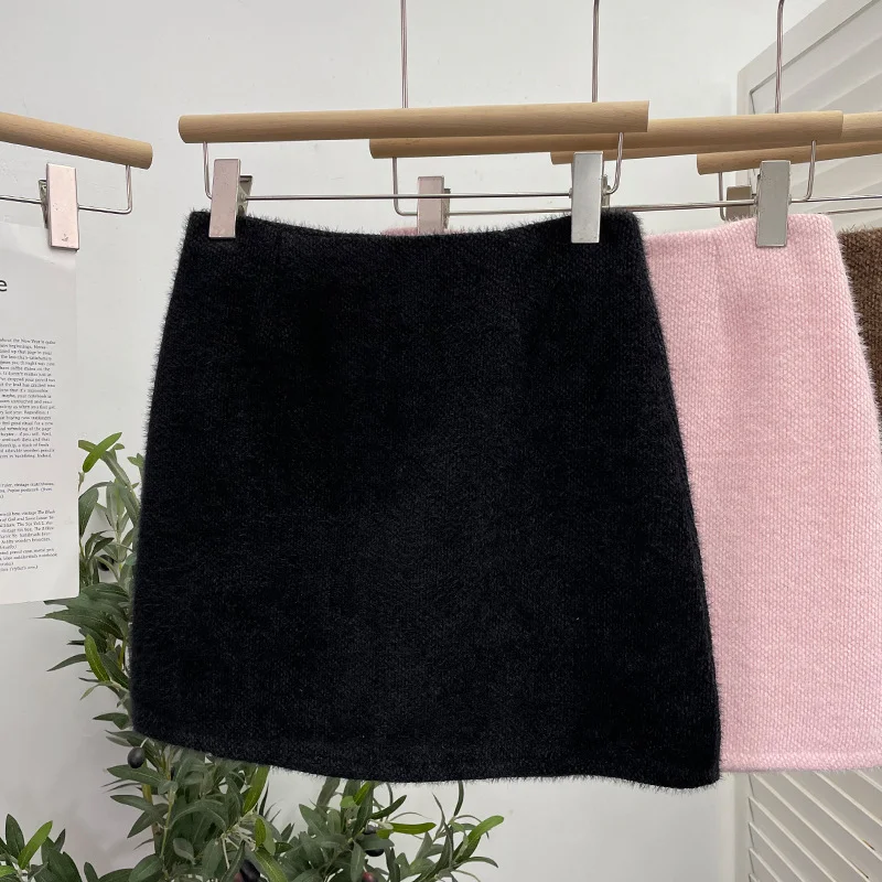 Churchf Real Shooting Pink Hair This Dress Girl Autumn And Winter High Waist A-Buffed Short Skirt Anti-Light One-Step Skirt 8871