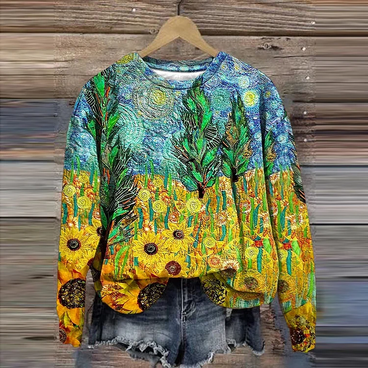 🔥kukelife🔥Women's Vintage Floral Art Print Pullover