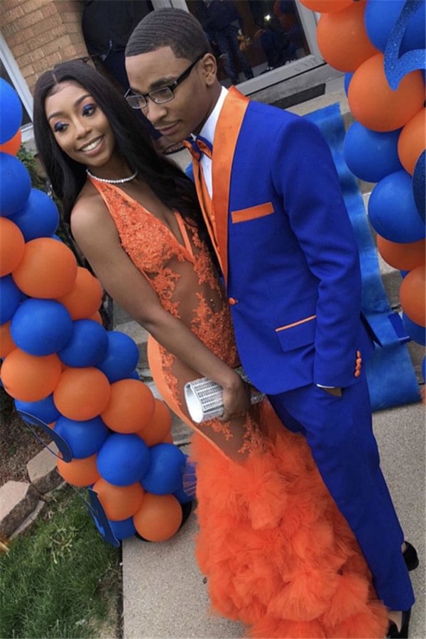 Gentle Orange Lapel Beach Wedding Suits For Groom With Royal Blue | Ballbellas Ballbellas