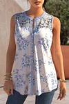 Plus Size Lace Stitching Button Floral Print Casual Tank Top