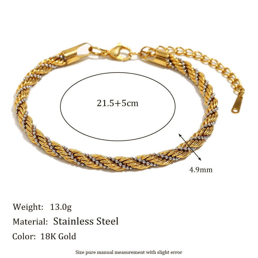 Retro Cold Style Titanium Steel Bracelet Stainless Steel Plated 18K Gold Twisted Bead Winding Chain
