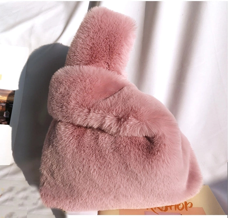 Furry Korean Style Autumn And Winter Imitation Rex Rabbit Fur Handbag Cute Plush Vest Bag For Women