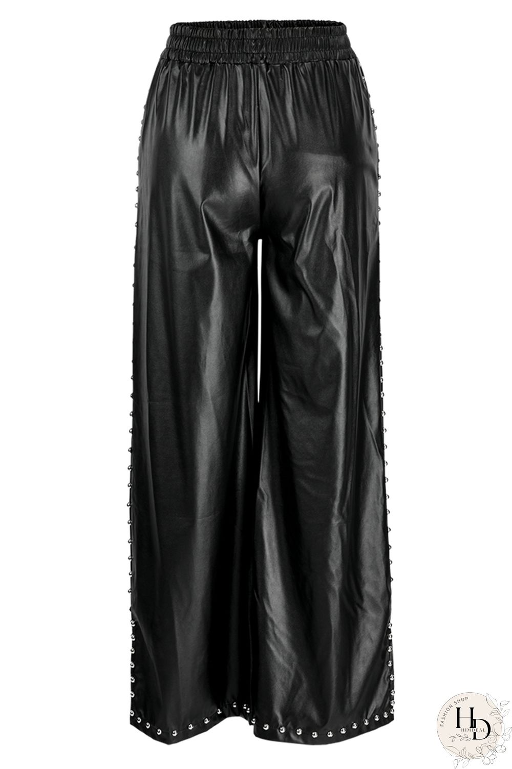 Black Fashion Casual Solid Patchwork Slit Regular High Waist Trousers