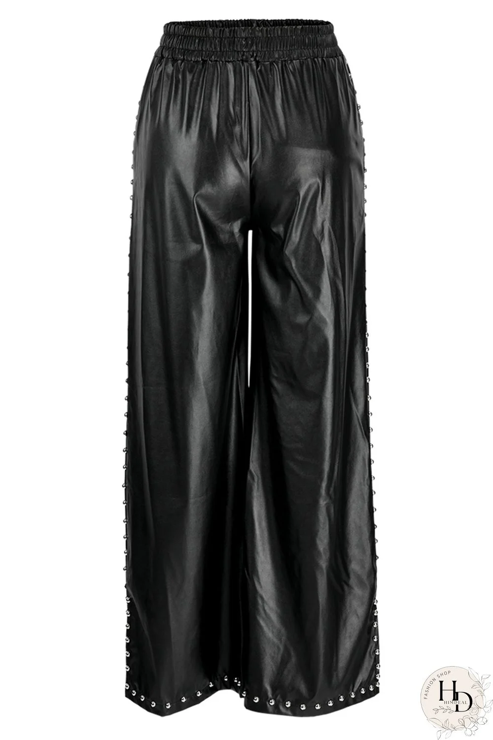 Black Fashion Casual Solid Patchwork Slit Regular High Waist Trousers