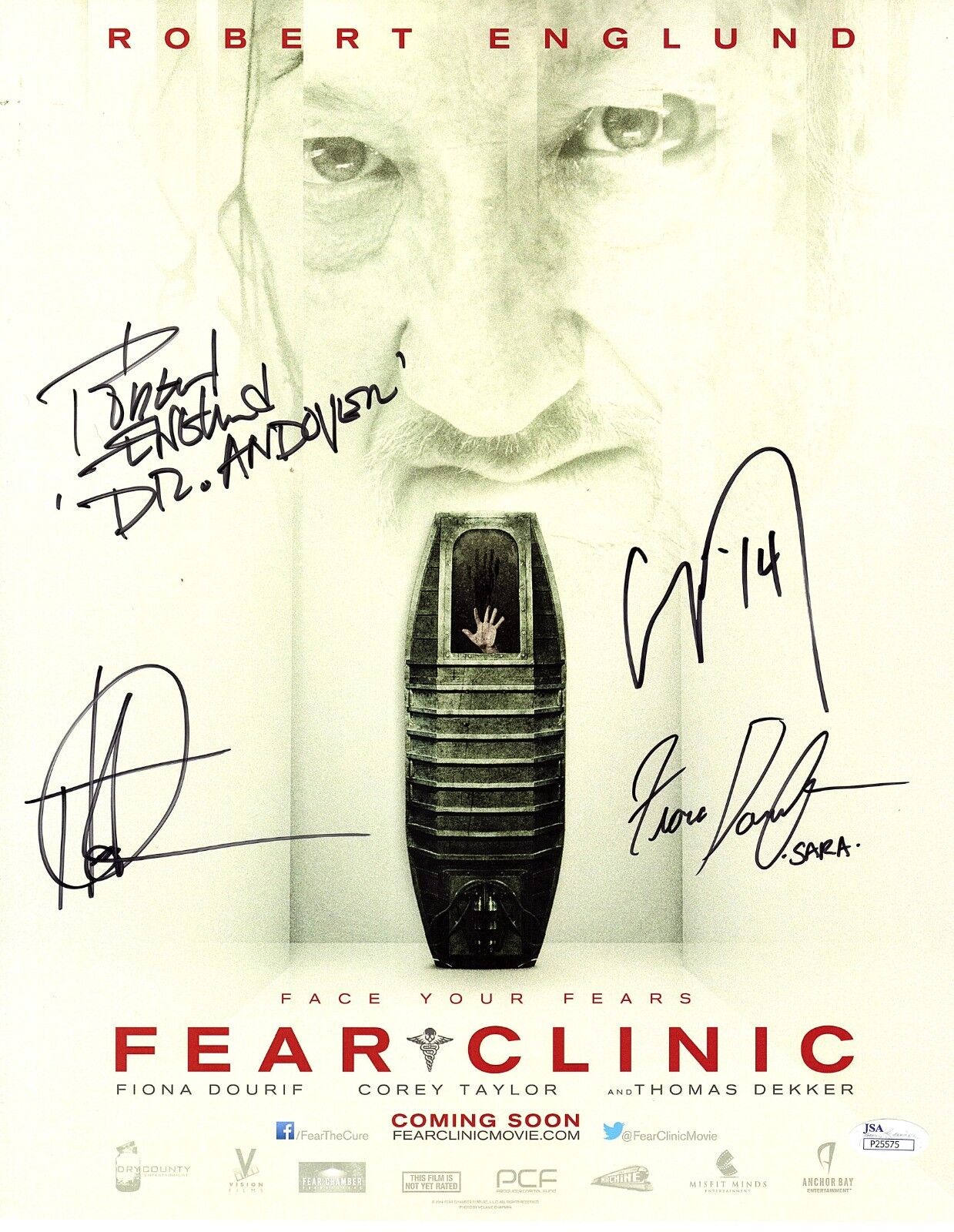 Robert Englund, Corey Taylor, Dourif, Dekker Signed FEAR CLINIC 12x15 Poster JSA