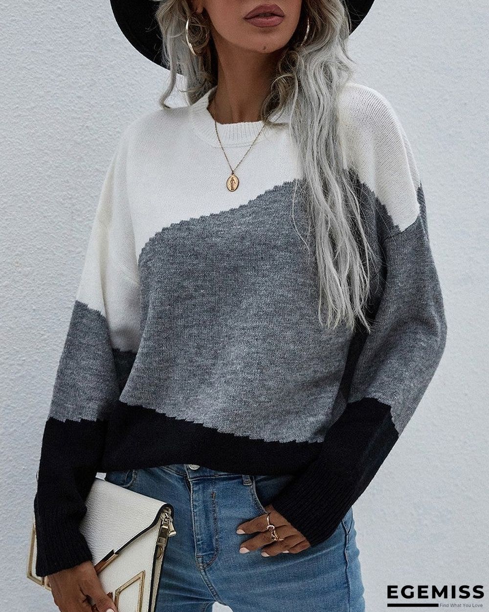 Color Block Drop Shoulder Sweater | EGEMISS