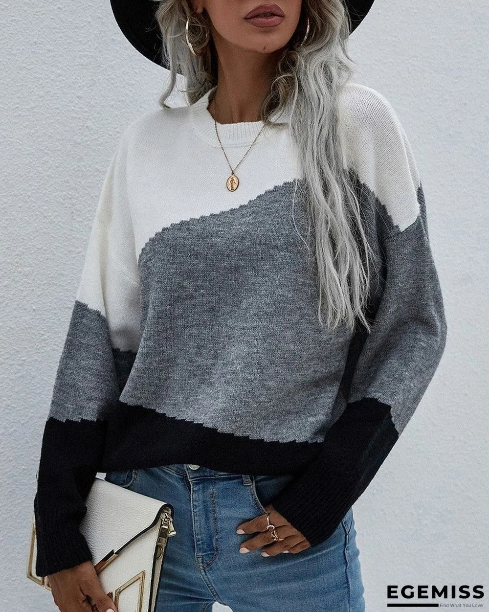Color Block Drop Shoulder Sweater | EGEMISS