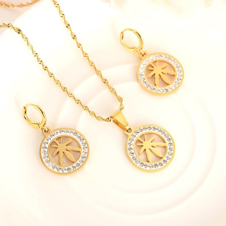 24k gold  Necklace Earring Set Women Party Gift hemp Leaf Jewelry Sets daily wear mother gift