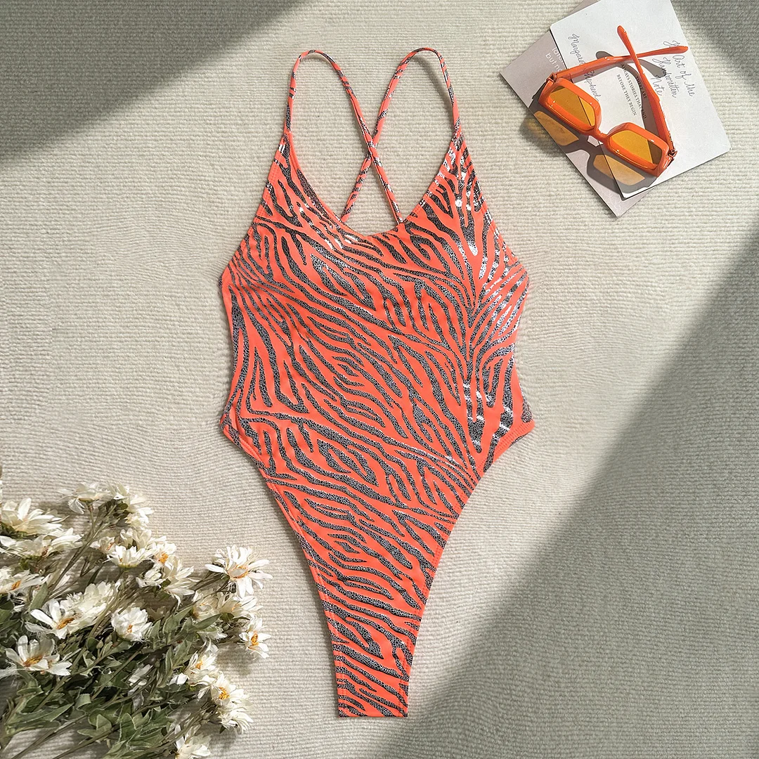 Uveng 2025 New Hot Zebra Pattern Sexy Bare Back Trousers Swimsuit Bikini