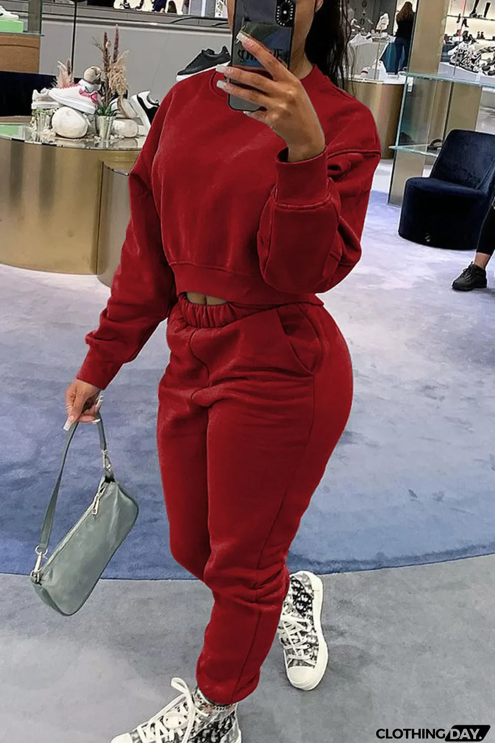 Blue Casual Solid Long Sleeve Two Pieces