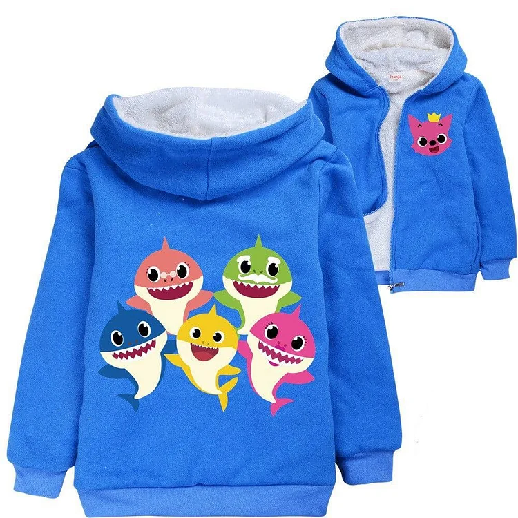 Mayoulove Rainbow Baby Shark Family Print Boys Fleece Lined Blue Zip Up Hoodie-Mayoulove
