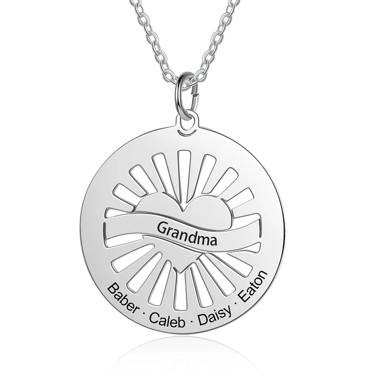 Personalized Circle Pendant Necklace Custom 5 Names Necklace for Grandma