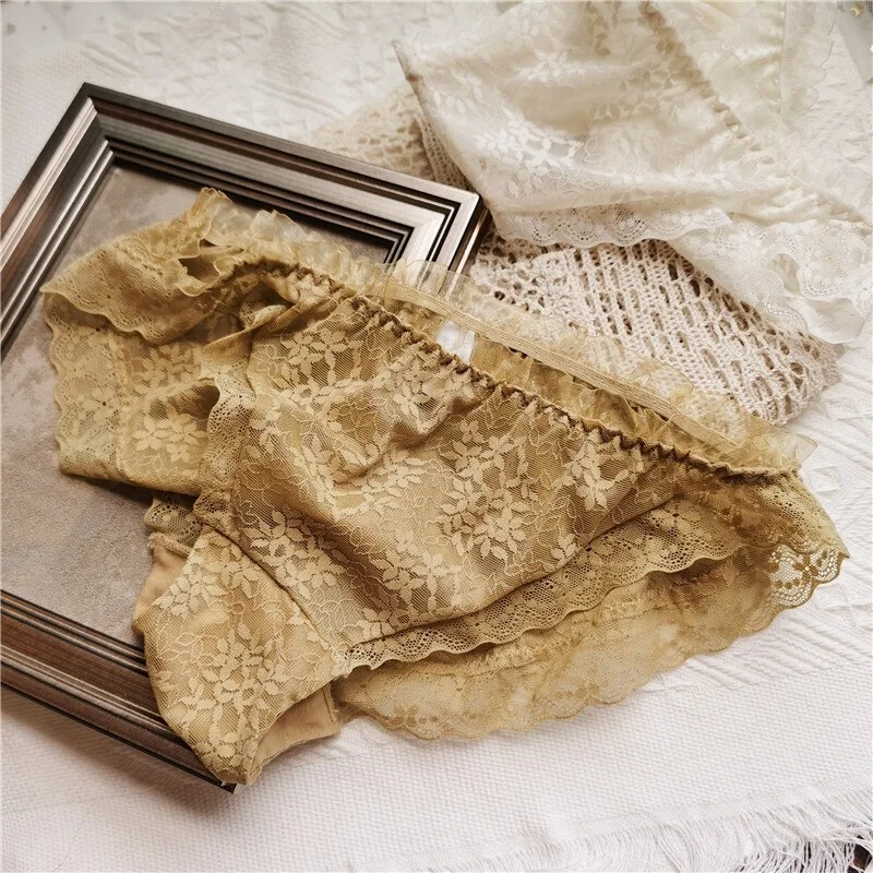 Billionm Perspective Fashion Mesh Solid Color Female Lace Sexy Panties High Open Low Waist Student Cute Breathable Underwear New