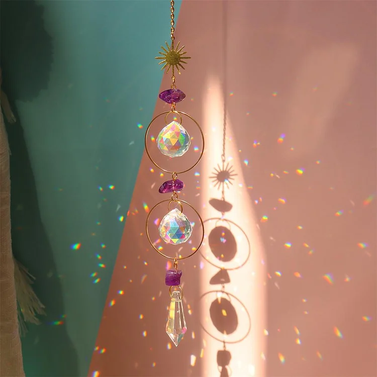 Crystal Wind Chime Diamond Hanging Prism Light Catcher Ornament (Purple)