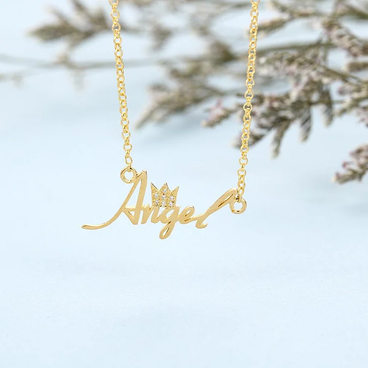 Sterling Silver Crown Name Necklace Personalized Custom Name Necklace Gold