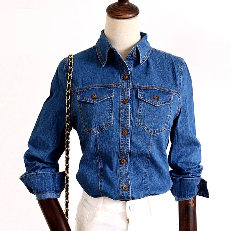 Women Shirts Denim Jean Shirt Blouse Tops New 2020 Spring Summer Ladies Jeans Shirts Casual Womens Blusas Long Sleeve Female Top