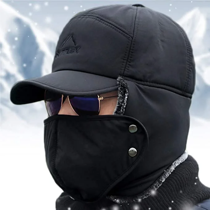 Mens Winter Cold Weather Snow Hat With Ear Flaps And Brim