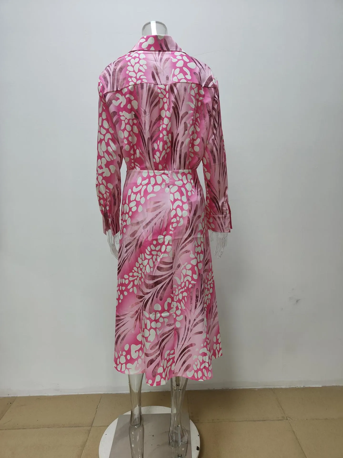 Summer Arrival Women Printed Elegant Collared Long Sleeve Shirt High Waisted Skirt Set