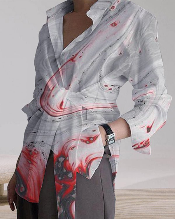 Temperament Loose Tie Long Sleeve Casual Shirt Top