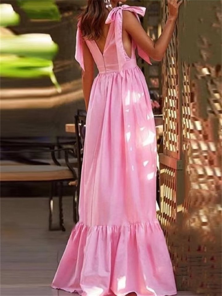 off Shoulder Black White Contrast Color Tight Waist a Swing Design Bow Dress main image 1