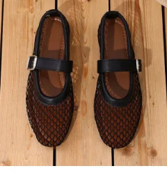 Yyvonne Head Fishing Grid Hollow Mary Jane Single Shoes Women Go Out 42 Large Summer New Sandals