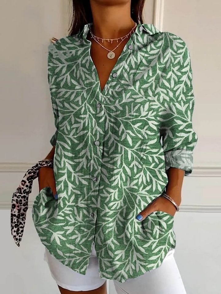 Women's Vintage Lovely Floral Art Print Casual Cotton Shirt