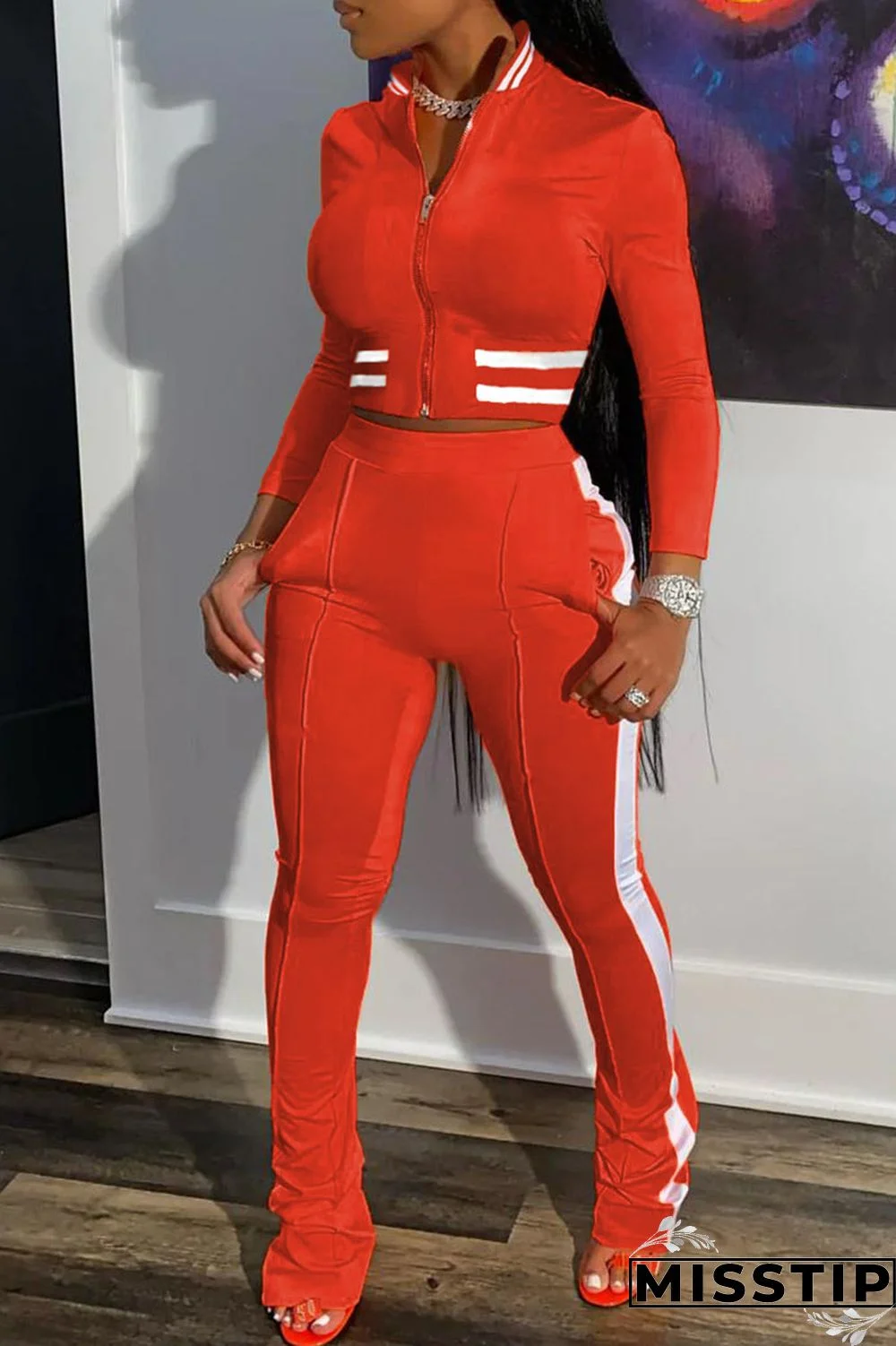 Black Casual Solid Patchwork Zipper Long Sleeve Two Pieces