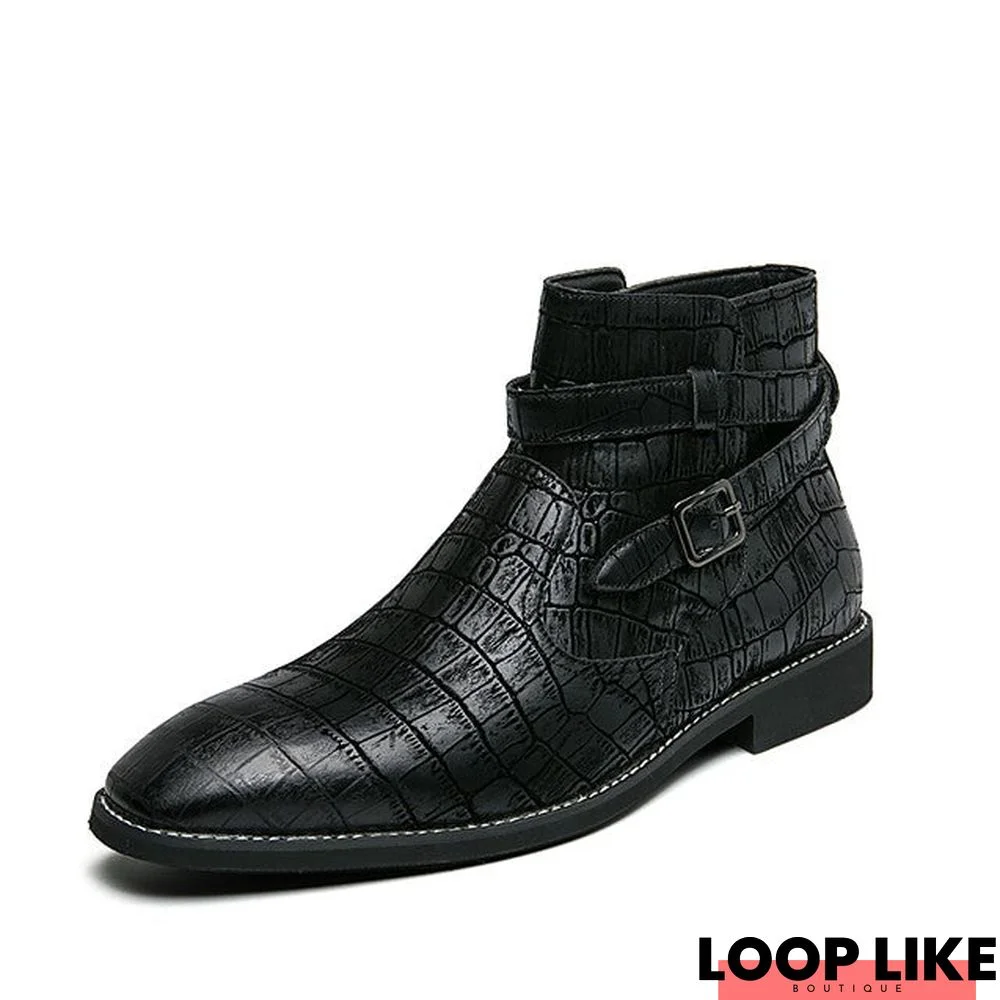 Men's Fall / Winter Business / Classic / Casual Daily Office & Career Boots Leather Breathable Non-Slipping Height-Increasing Black