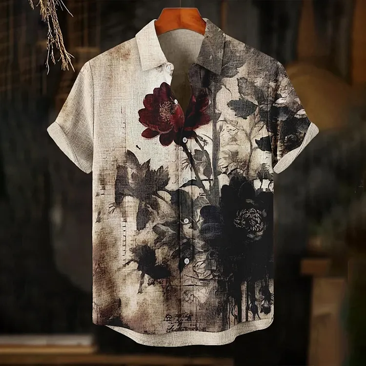 Men's Dark Rose Painting Art Print Casual Shirt
