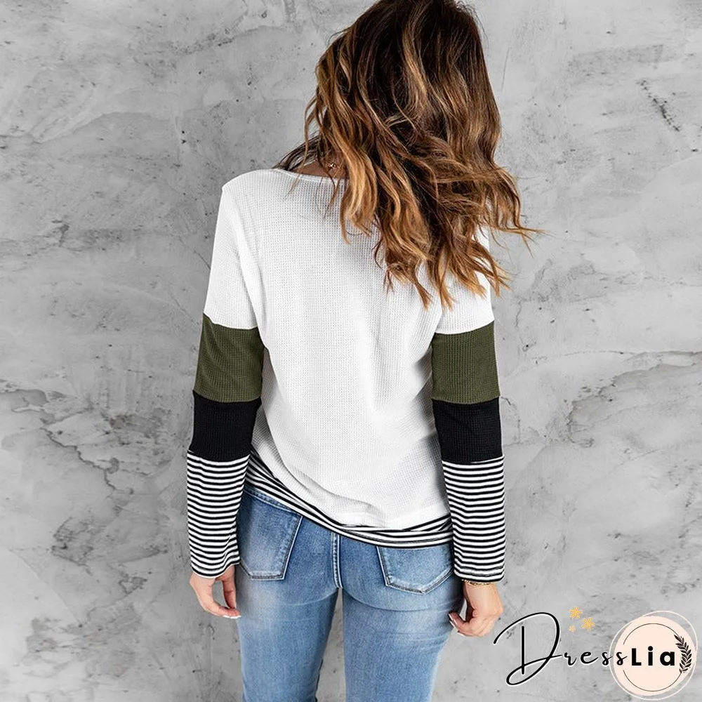 Fashion Striped Round Neck Long Sleeve Pullover Sweater