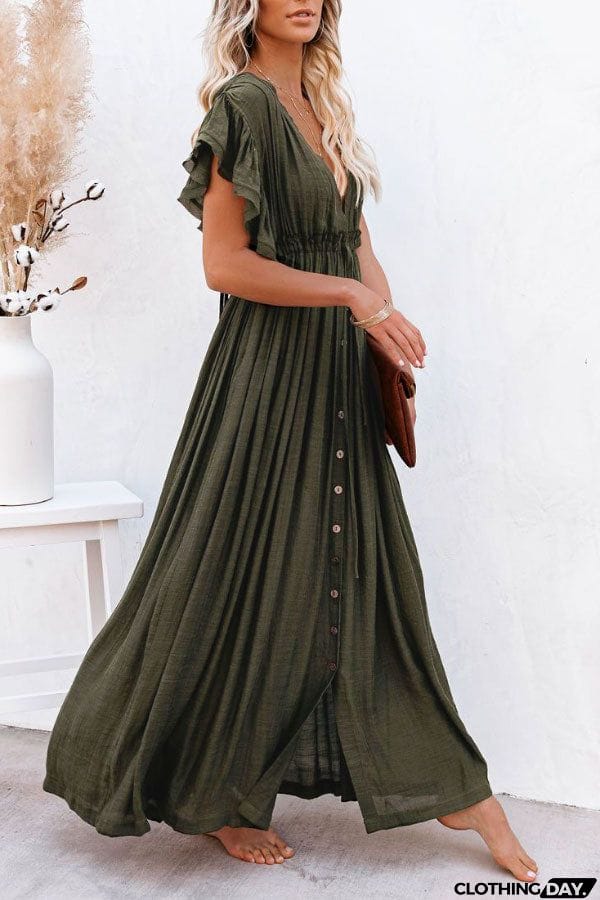 Fairy Air Fluttering V-neck  Ruffle Sleeves Dress