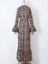 Leopard Print Flared Sleeves Bandage Tunicshang Maxi Dress