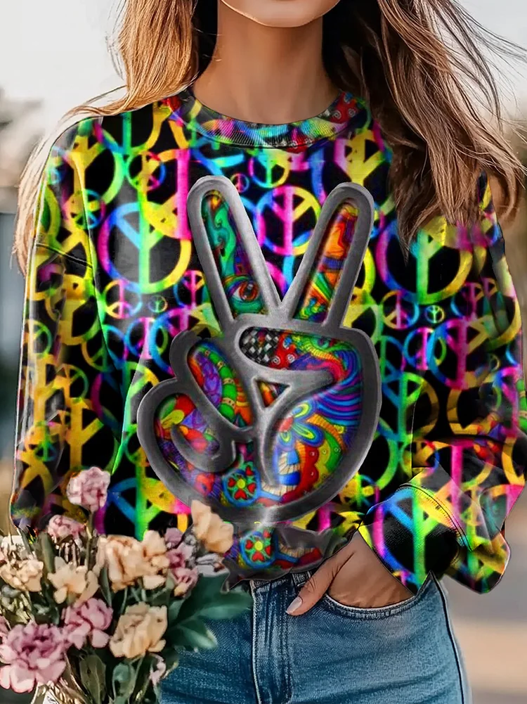 Hippie Scissor Hands Art Print Casual Sweatshirt