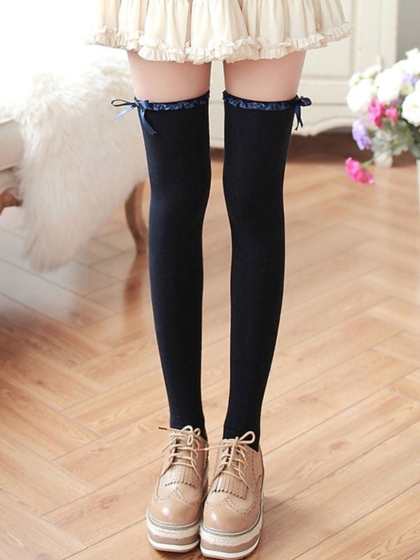 Classic Lolita Stockings Bows Girls Knee High Socks Novameme