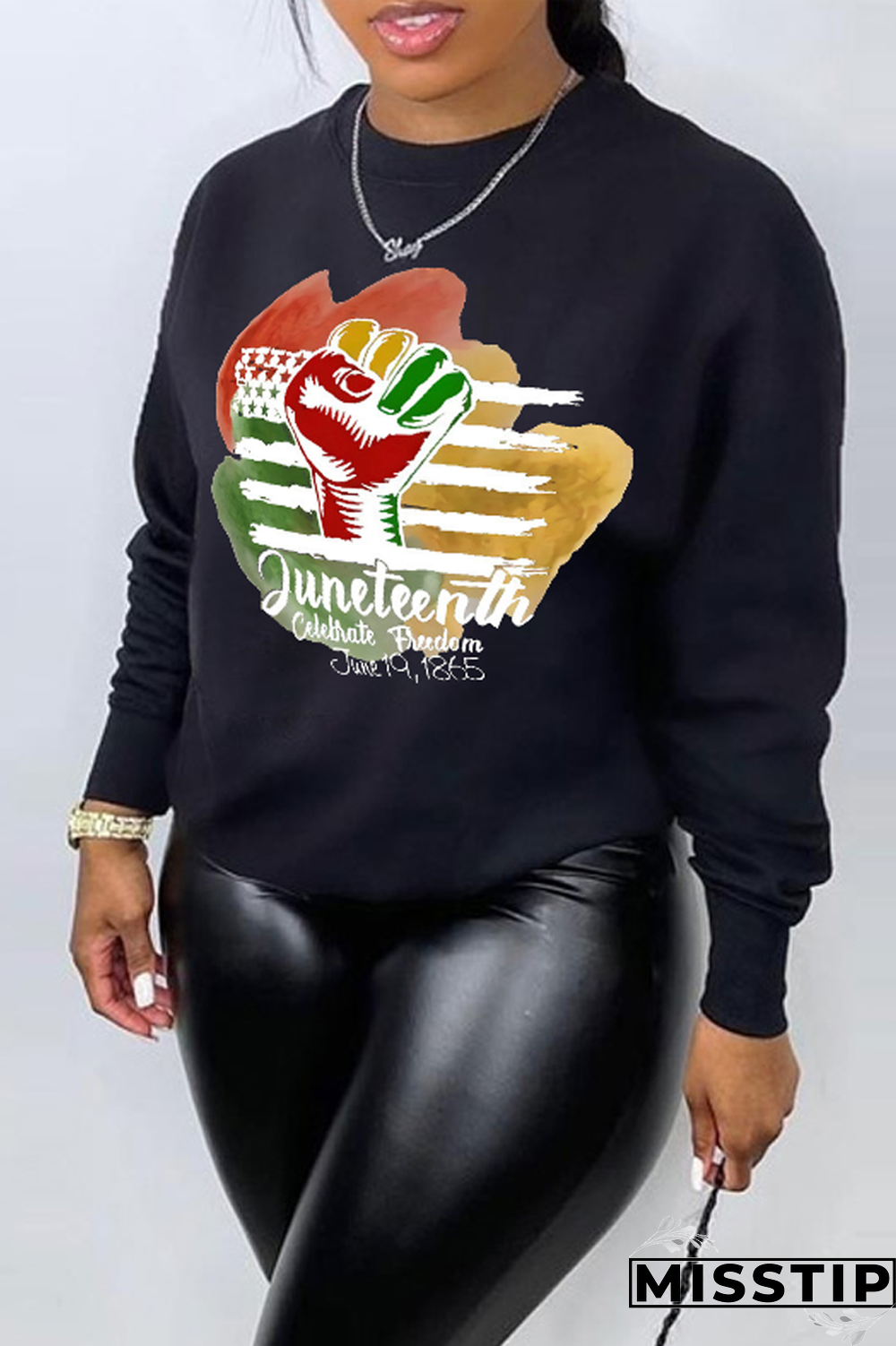 Black Street Simplicity Print Patchwork Letter O Neck Tops