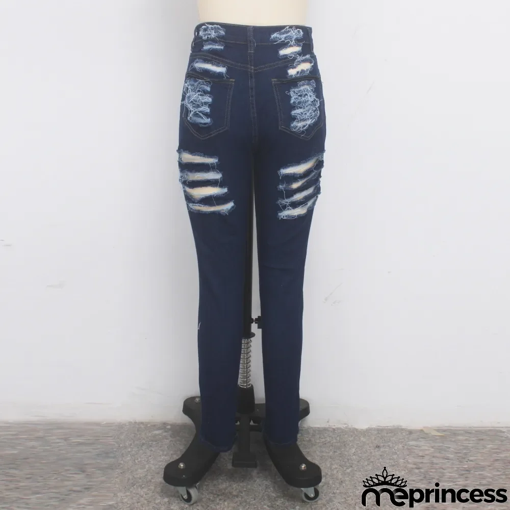 Sexy High Waist Ripped Damaged Jeans
